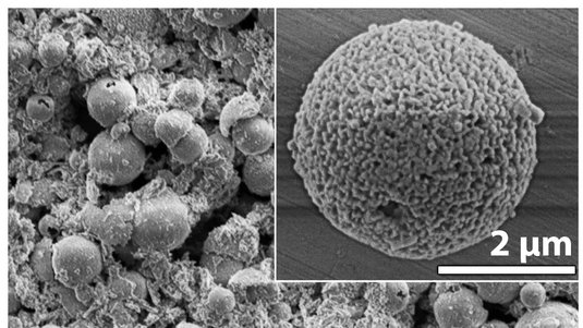Die Aufnahme in Grauschattierungen zeigt die Nanopartikel. 