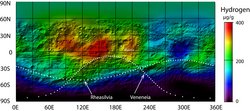 Eine farblich codierte Karte des Asteroiden Vesta. 