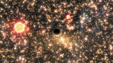 Künstlerische Darstellung eines Schwarzen Lochs umgeben von vielen Sternen