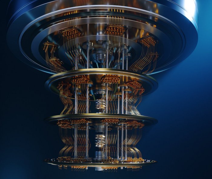 Das Bild zeigt den experimentellen Aufbau eines Quantencomputers.
