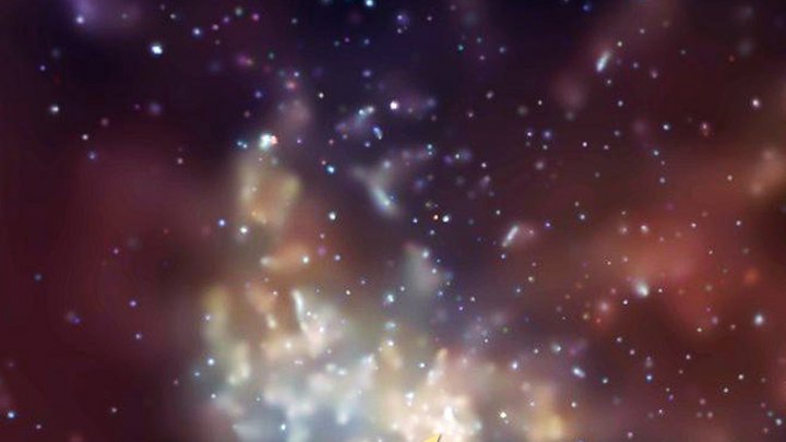 Bild von Sternen und interstellarem Staub mit Position des Schwarzen Lochs