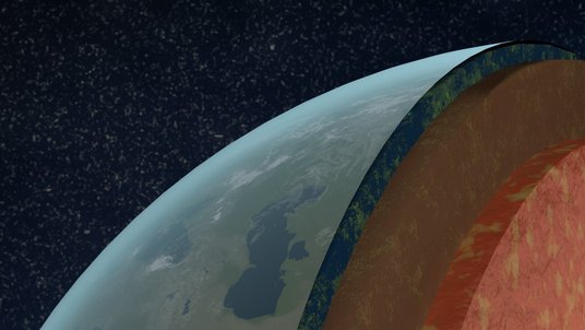 Visualisierung einer augeschnittenen Erde und den verschiedenen Schichten im Erdinneren