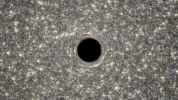 Schwarzer Kreis umgeben von sehr vielen Sternen