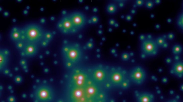 Aufheizung des interstellaren Staubs durch junge Sterne, Bildquelle: J. C. Forbes et al. / NPG Lizenz: gemäß den Bedingungen der Quelle Sterne mit aufgehellten Umgebungen.