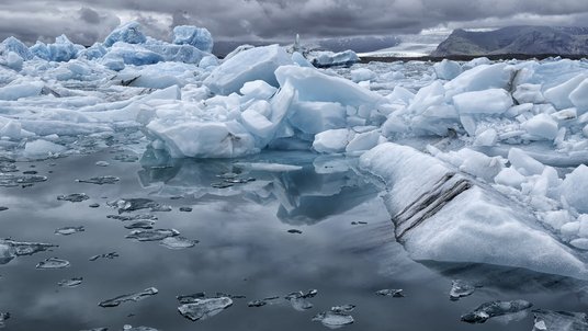 Zahlreiche Eisberge im Meer