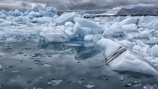 Zahlreiche Eisberge im Meer