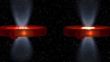 Künstlerische Darstellung von Stern und Scheibe um Schwarzes Loch