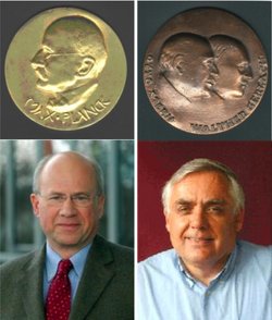 links: Max-Planck-Medaille, Dieter Vollhardt, Universität Augsburg; rechts: Stern-Gerlach-Medaille, Horst Schmidt-Böcking, Goethe-Universität Frankfurt am Main