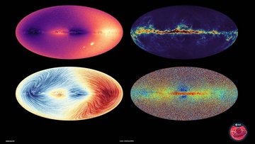 Das Bild zeigt vier Ellipsen mit unterschiedlichen Mustern. Sie stellen die neuen Daten des Satelliten Gaia dar.