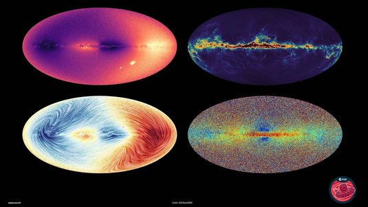 Das Bild zeigt vier Ellipsen mit unterschiedlichen Mustern. Sie stellen die neuen Daten des Satelliten Gaia dar.