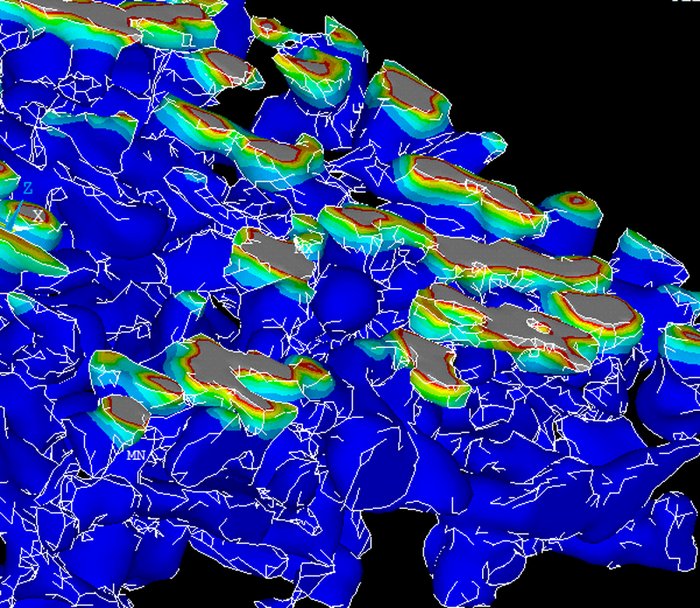 Die wilde Struktur der Schneeoberfläche Eine wabenartige Schaumstruktur.