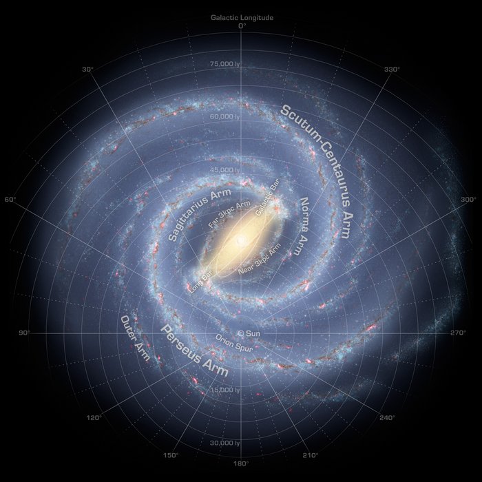 Eine Balkenspiralgalaxie in Aufsicht.