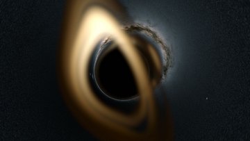 Schwarzes Kreis mit scheibenförmigem Lichtgebilde