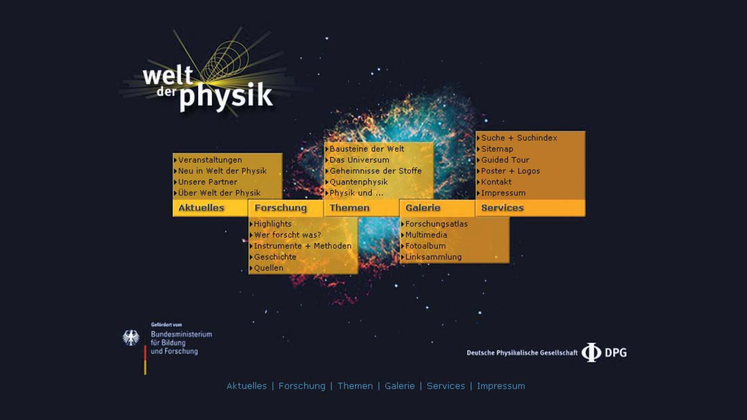 Die Startseite von Welt der Physik von 2003 bis 2006