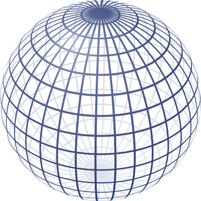 Gitternetzartige Darstellung der Längen- und Breitengrade auf einer Kugeloberfläche.