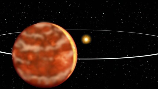 Künstlerische Darstellung eines Braunen Zwergs in einer Umlaufbahn um einen Stern; Quelle: Gemini Observatory