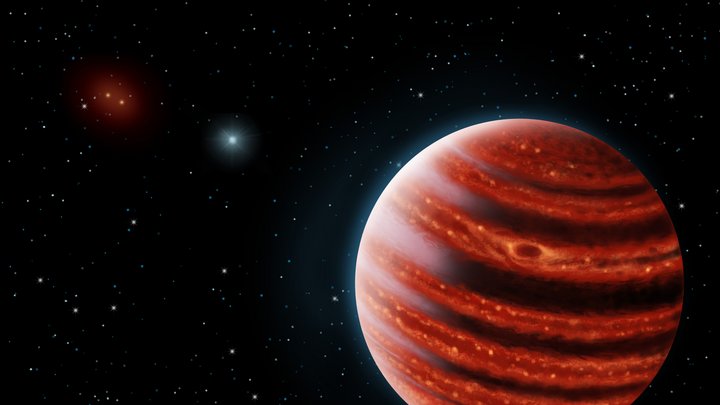 Jupiterähnlicher Planet vor Sternenhintergrund.