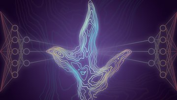 Profil eines Dinosaurierfußabdrucks mit drei Zehen, verbunden mit Linien zu Diagrammen aus Kreisen und Linien am rechten und linken Rand