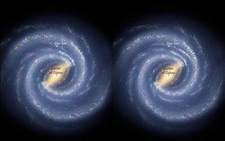 Zweifache schematische Aufsicht auf die Milchstraße mit hervorgehobenen Spiralarmen