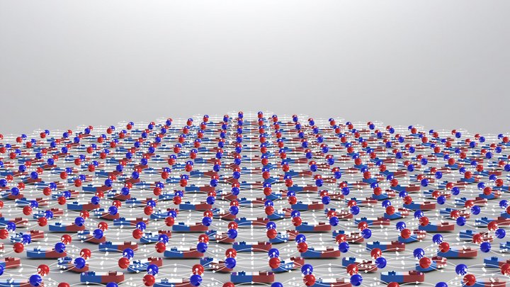 Areal von winzigen Nanomagneten, die in einer zweidimensionalen Schicht angeordnet sind (Grafik)