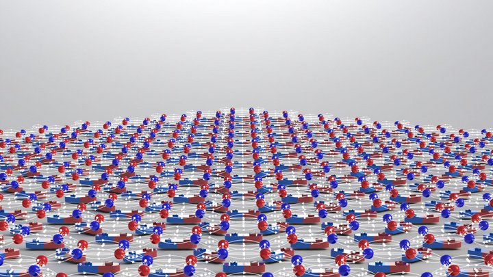 Areal von winzigen Nanomagneten, die in einer zweidimensionalen Schicht angeordnet sind (Grafik)
