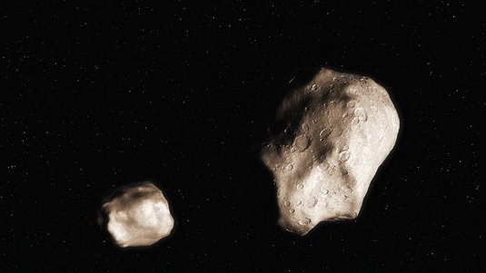 Zwei ungleich große Asteroiden