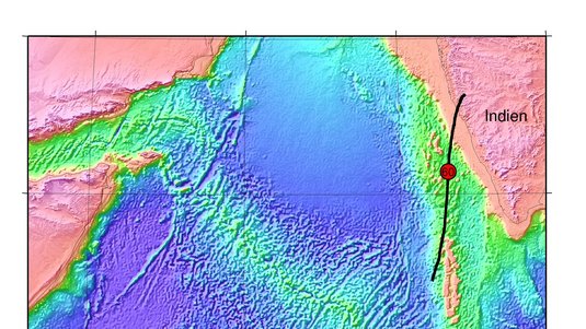 Karte von der Höhe des Erd- und Meeresbodens um Mauritius und Reunion