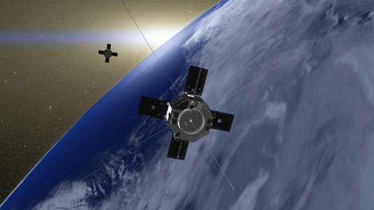 Künstlerische Darstellung der Satelliten über der Erdkugel