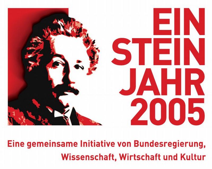 Logo des Einsteinjahres mit Porträt von Albert Einstein