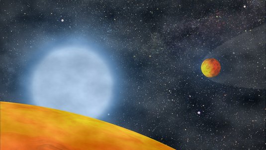 Künstlerische Darstellung der beiden Planeten bei dem alten Stern KOI 55. Bild: S. Charpinet