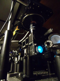 Diesen Messaufbau nutzten die Forscher, um den neuen Protein-Polariton-Laser zu charakterisieren.