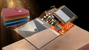 Licht scheint auf eine transparente Fläche, die aus mehreren Schichten zusammengesetzt und an eine Platine angeschlossen ist