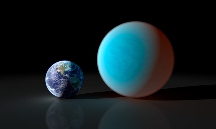 Erde und Supererde Links: Erde, rechts Planet mit etwa dem doppelten Durchmesser