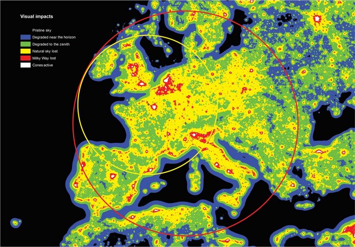 Lichtverschmutzung in Europa Karte der Lichtverschmutzung in Europa