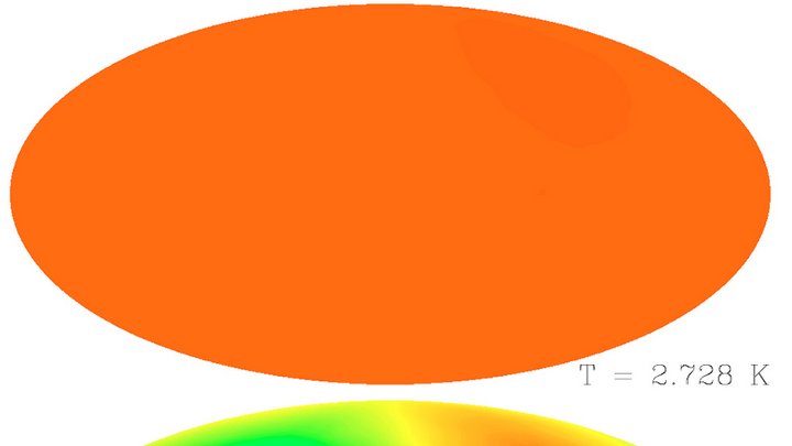 Eine Grafik zeigt farblich gekennzeichnete Unterschiede in Werten auf einer ellipsenförmigen Abbildung des Himmels.