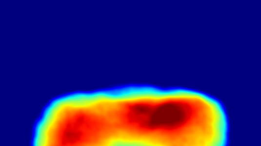 Eine Rekonstruiertes Cyanobakterium in rot, gelb, grün und blau Tönen.