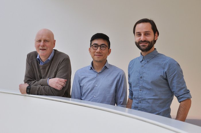 Philip Russell vom Max-Planck-Institut für die Physik des Lichts (rechts) hat zusammen mit Gordon Wong und Ramin Beravat die Studie zur neuartigen Lichtwellenleitung durchgeführt.