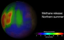 Methankozetration auf dem Mars im Nordsommer