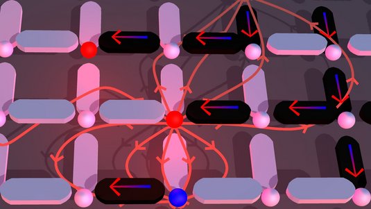 Die Illustration zeigt rechteckige Formen, die horizontal und vertikal angeordnet sind. Dazwischen befinden sich Kreise, von denen teilweise Linien ausgehen.