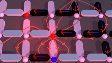 Die Illustration zeigt rechteckige Formen, die horizontal und vertikal angeordnet sind. Dazwischen befinden sich Kreise, von denen teilweise Linien ausgehen.