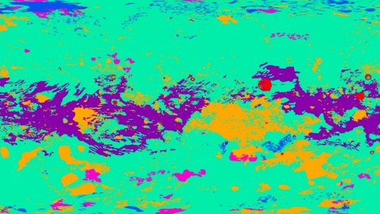 Landkarte, auf der verschiedene geologische Strukturen unterschiedlich farbig dargestellt sind.  