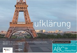 Plakat des Wissenschaftsjahres, der Eiffelturm ildet das „A“ des Wortes „Aufklärung“
