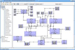 Screenshot eines komplexen Flussdiagramms in einem Programmfenster.