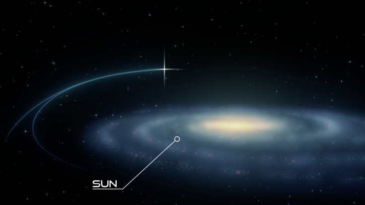 Helle Scheibe mit einem leuchtenden Punkt links oben und einer Markierung, an der "sun" steht.