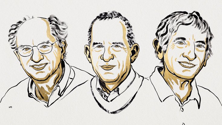 Die Nobelpreisträger John Clarke, Michel H. Devoret, John M. Martinis | Bildquelle: III. Niklas Elmehed. © Nobel Prize Outreach Skizzierte Porträts dreier Forscher