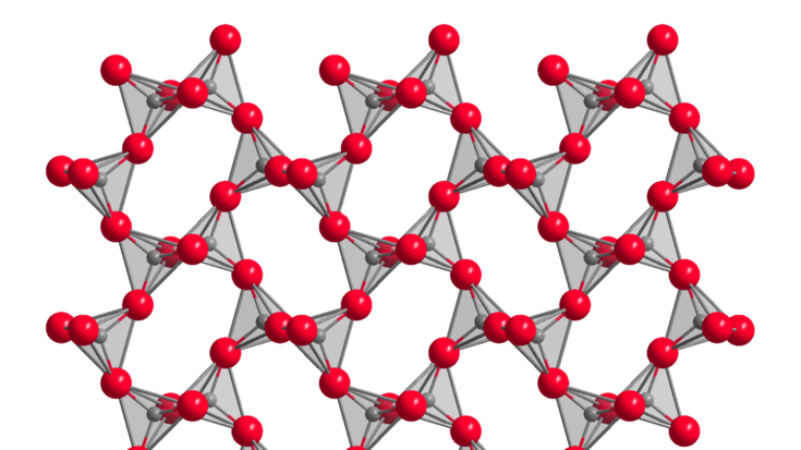 Atomare Struktur eines Kristalls, Bildquelle: Britta von Heintze/Welt der Physik Ein regelmäßiges Netzwerk aus Kugeln und deren Verbindungslinien.