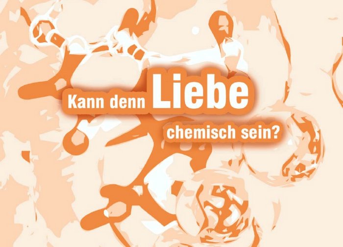 Jahr der Chemie Deckblatt der Broschüre mit dem Titel vor einem Hintergrund mit orangefarbenen Blasen