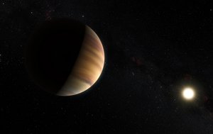 Die Illustration zeigt den Planeten 51 Pegasi b und seinen Stern.
