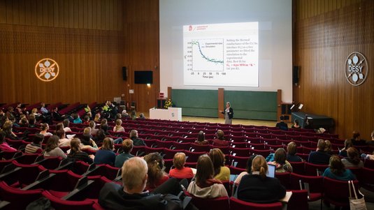 Petra Rudolf in einem Hörsaal während eines Vortrags