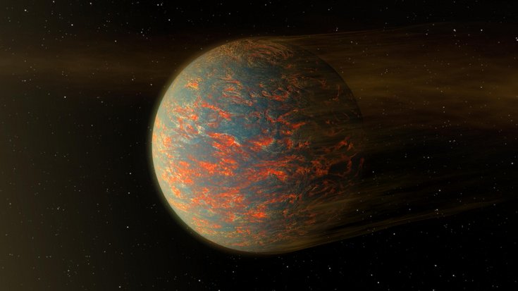 Planet mit glühender Oberfläche vor Sternenhimmel